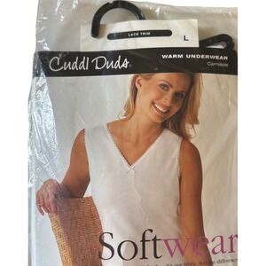 Cuddl Duds Softwear Camisole White Lace Trim Warm Underwear Large 16634-8 NWT